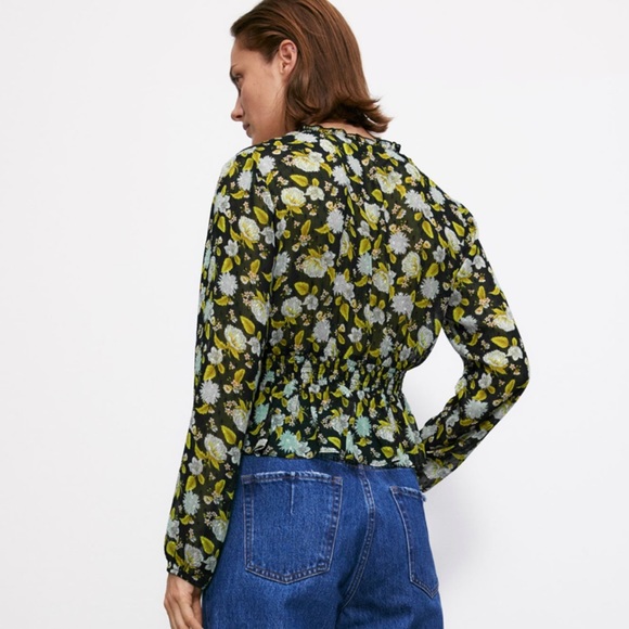 ZARA Dotted Mesh Printed Blouse sz Large - Picture 2 of 9